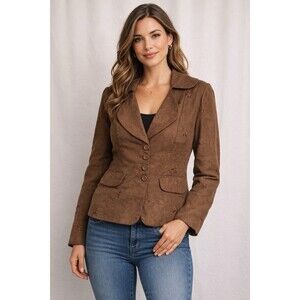 Vintage Oleg Cassini Embroidered Brown Blazer Faux Suede Medium/8 Career Church